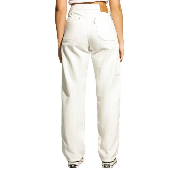 Levi's Women's US25 White Dad Utility Straight Leg Jeans 100% Cotton Cargo Denim - Picture 3 of 10